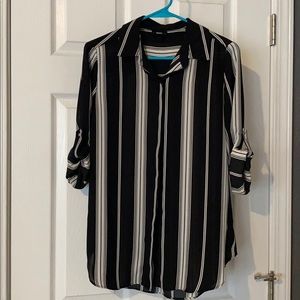 Button up black and white striped blouse